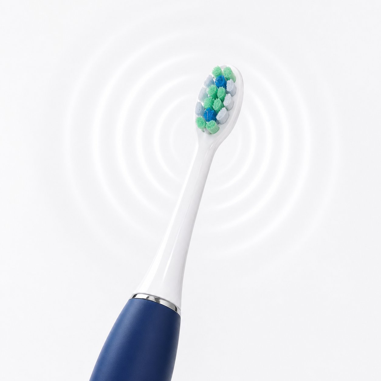 Snosha N2 blue sonic toothbrush head showing 42000 VPM vibration waves