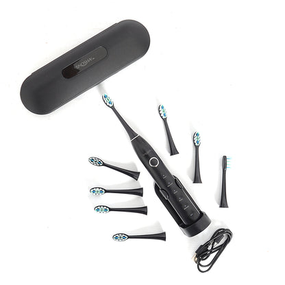 Snosha N2 black electric toothbrush complete kit with black box, 8 brush heads and travel case