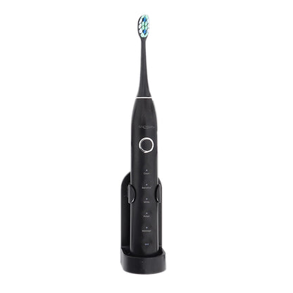 Snosha N2 black sonic electric toothbrush in charging stand on white background