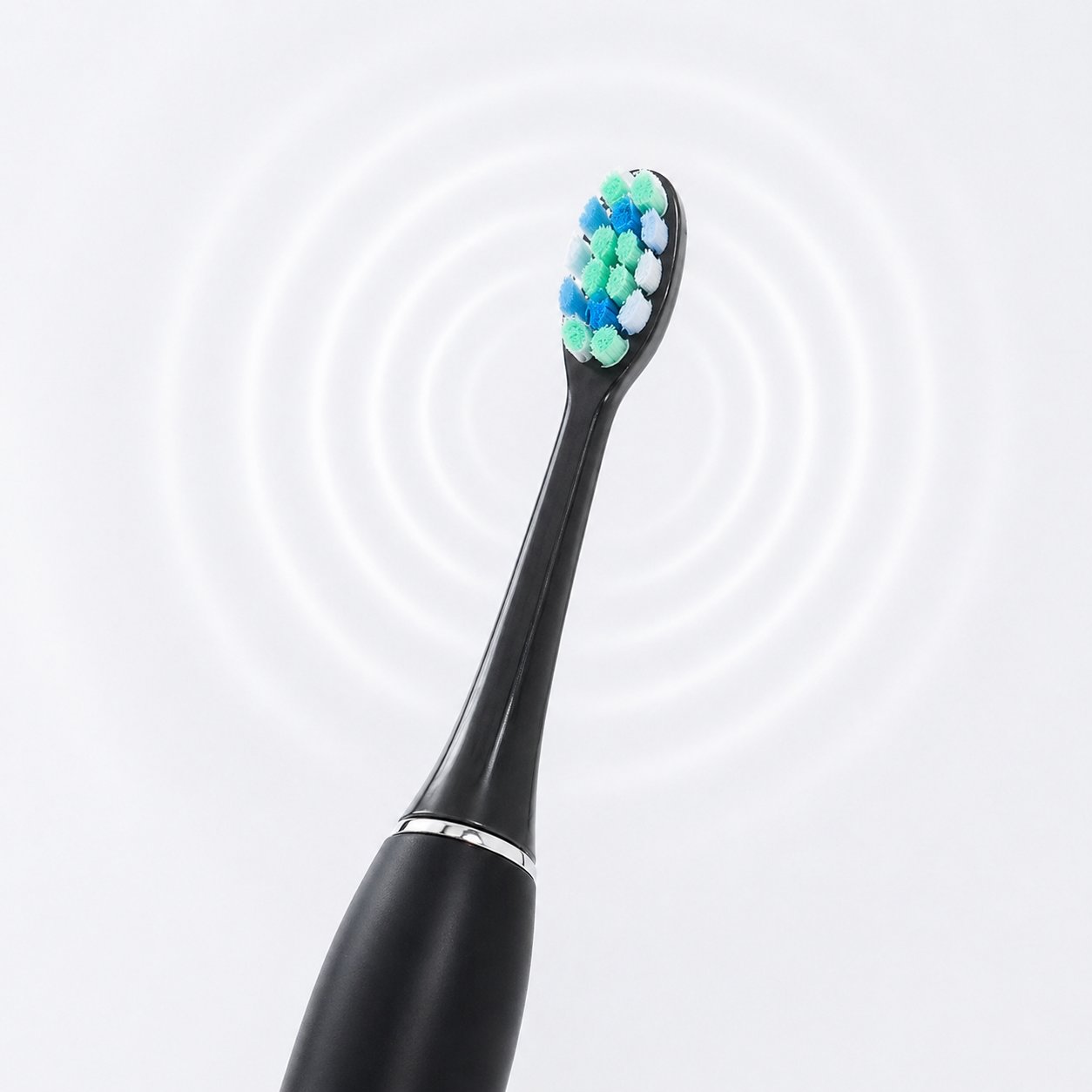Snosha N2 black sonic toothbrush head with 42000 VPM vibration waves graphic