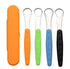 Snoshax tongue scraper available in 4 colors: orange, green, blue, and black with carrying case
