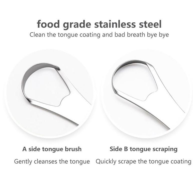 Snoshax double-sided tongue scraper  side A brush, side B scrape  food-grade stainless steel