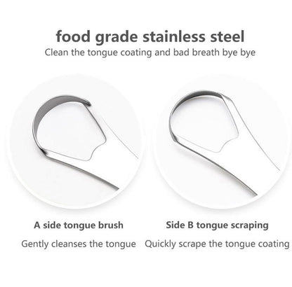 Snoshax double-sided tongue scraper  side A brush, side B scrape  food-grade stainless steel